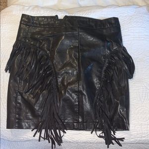 Black Leather Fringe Skirt